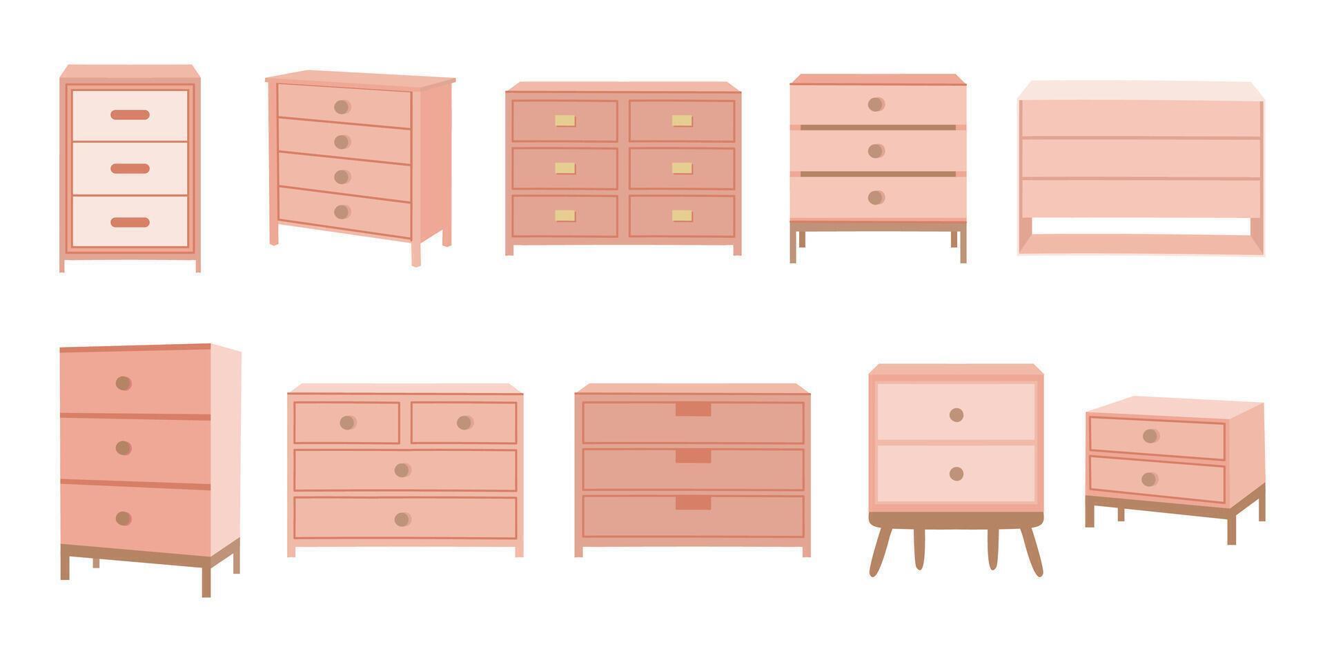 Wooden Sideboard Set Illustration vector