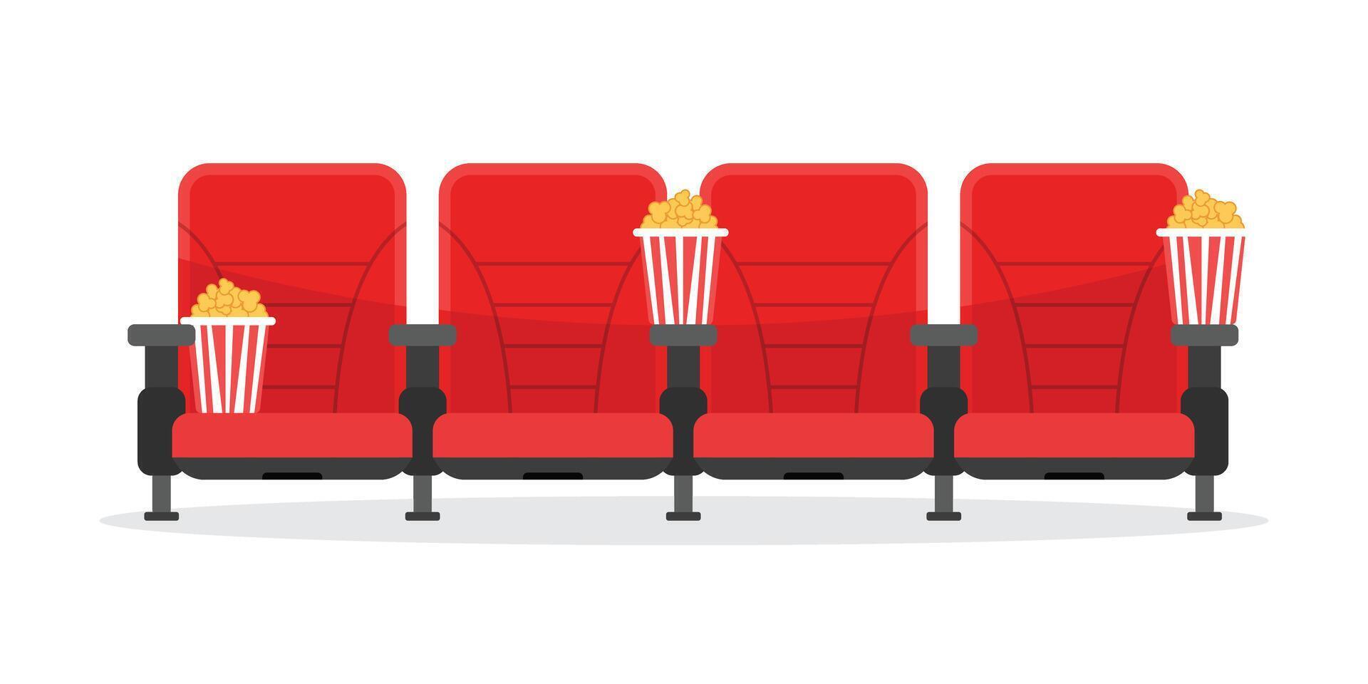 Red cinema seats with popcorn and drinks vector