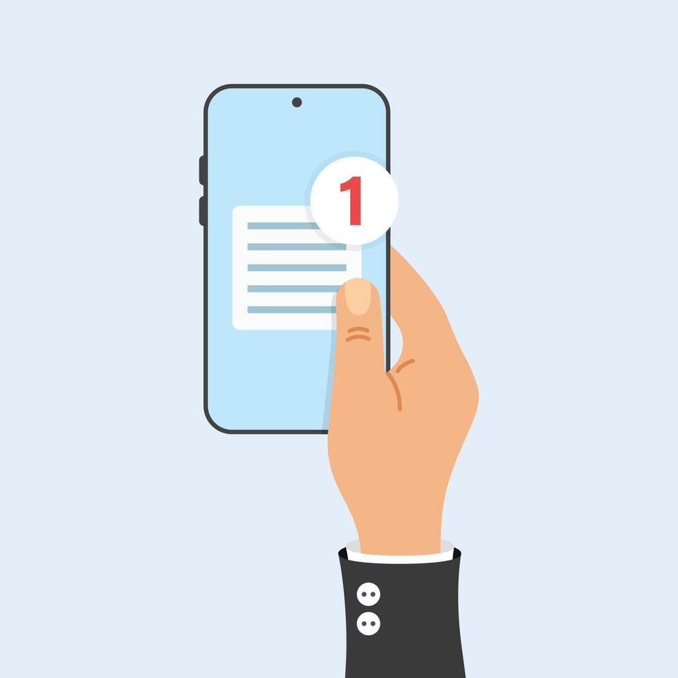 A hand holding a smartphone with a paper document on it vector