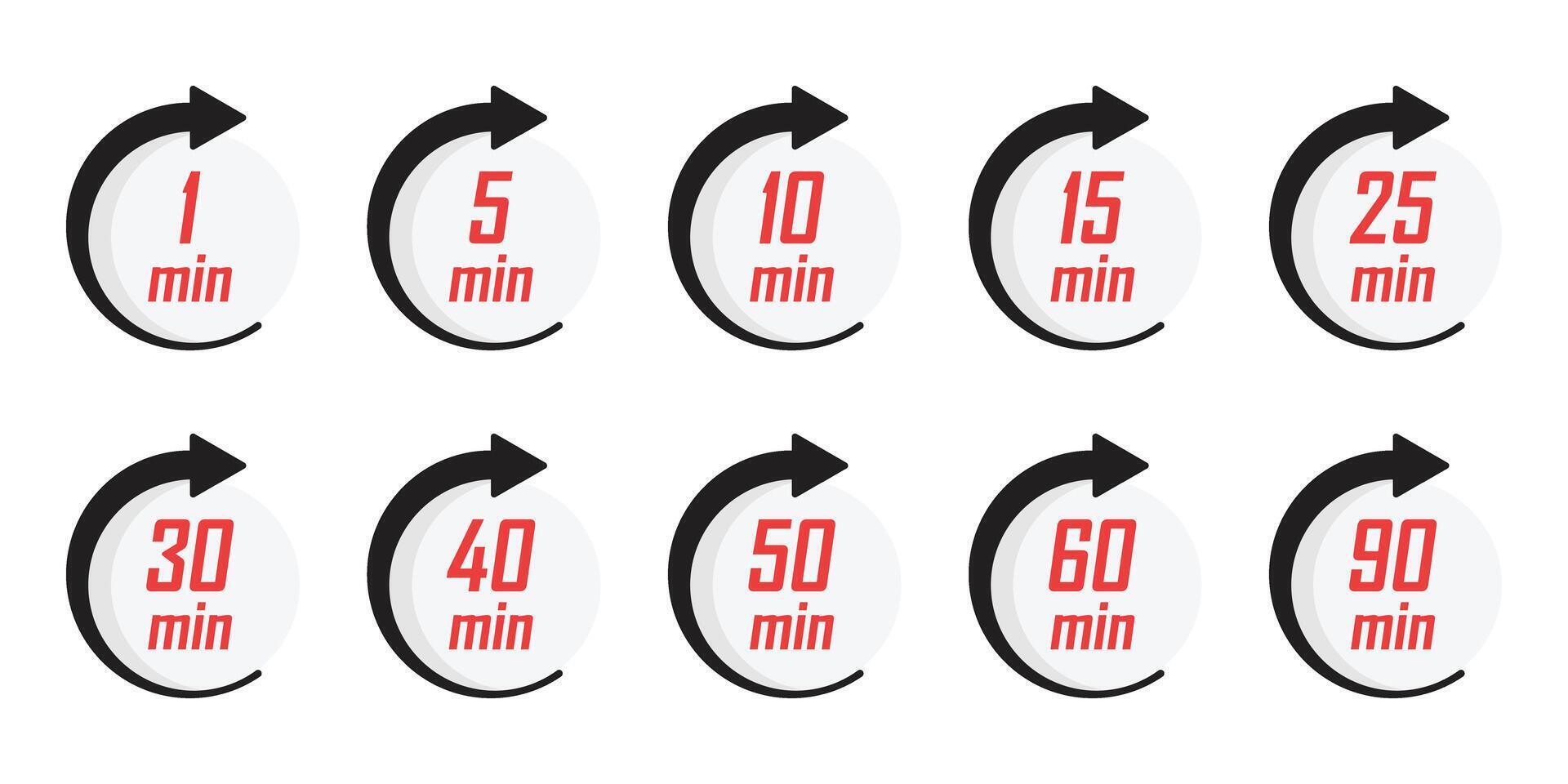 A set of arrows with different times on them vector