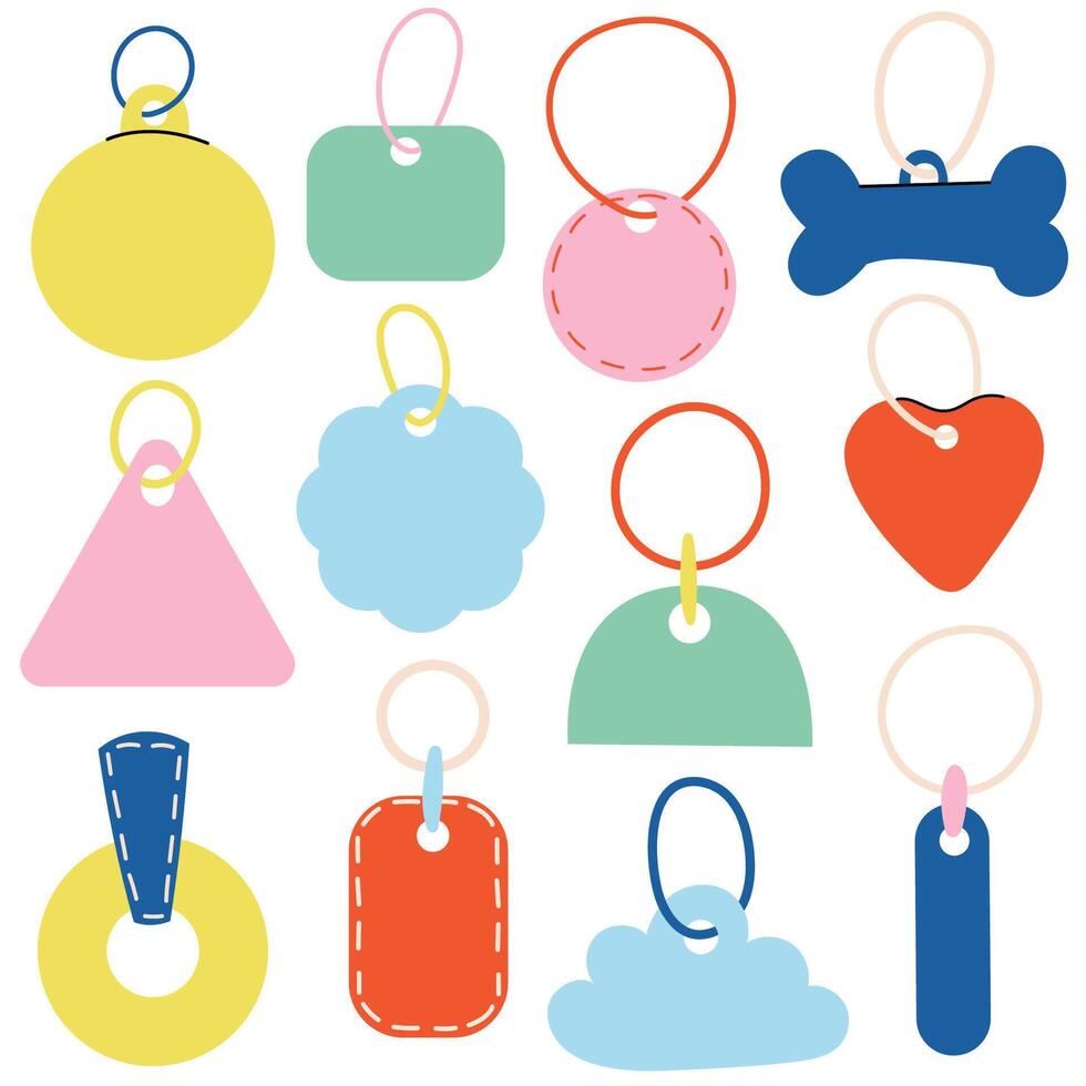 Set of Dog or Cat ID tag in the round shape. A personalized pet medallion. Tag with an address and a name for dogs and cats. vector