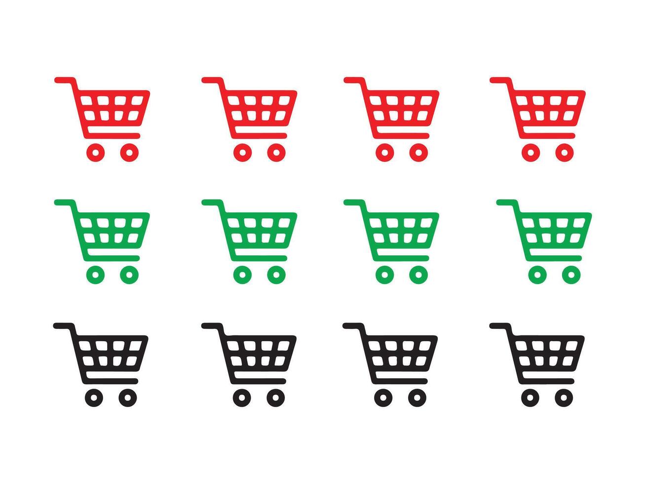 Shopping Cart Icons in Red, Green, and Black vector