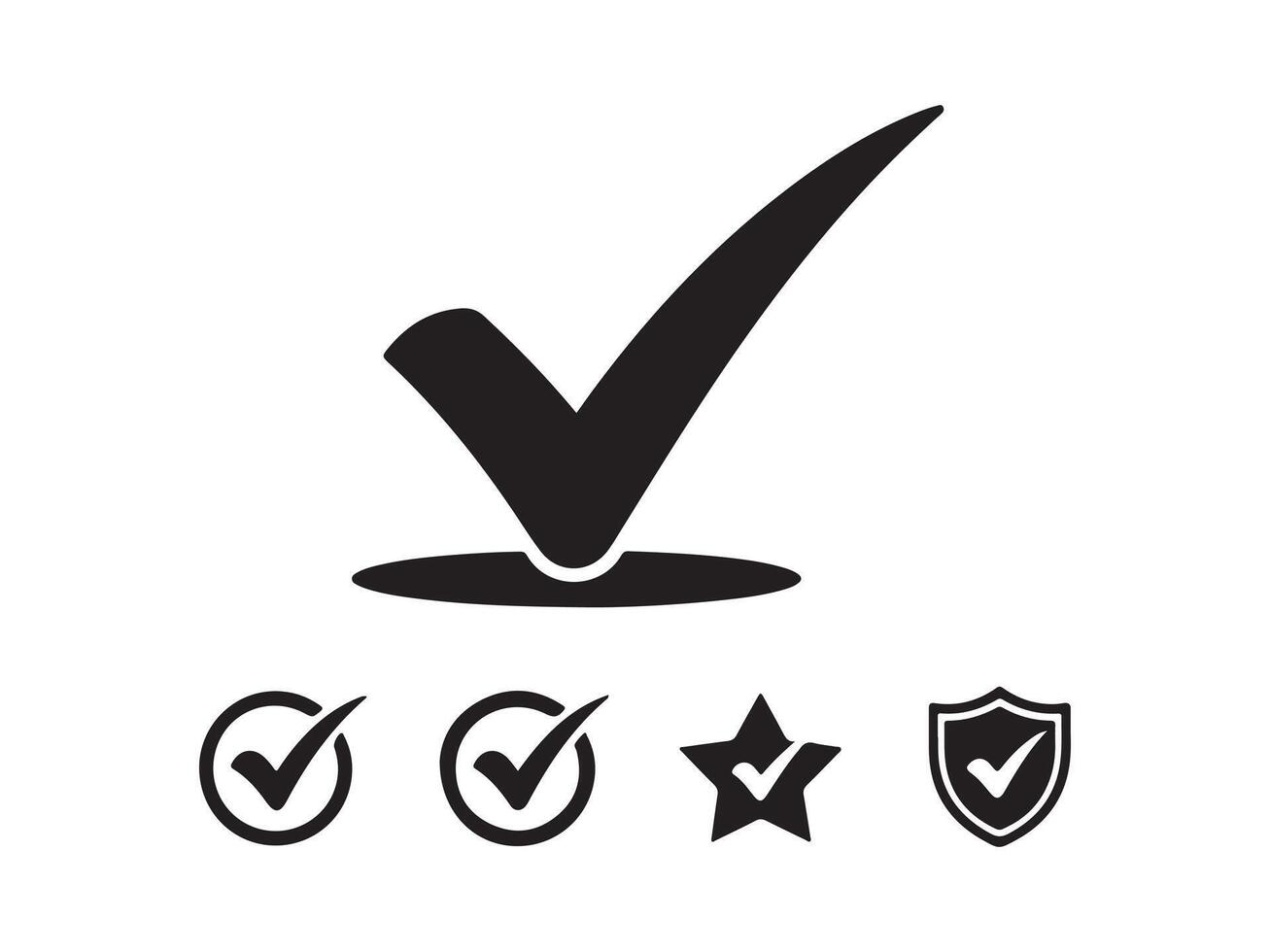 This image features a collection of black checkmark icons on a white background. vector