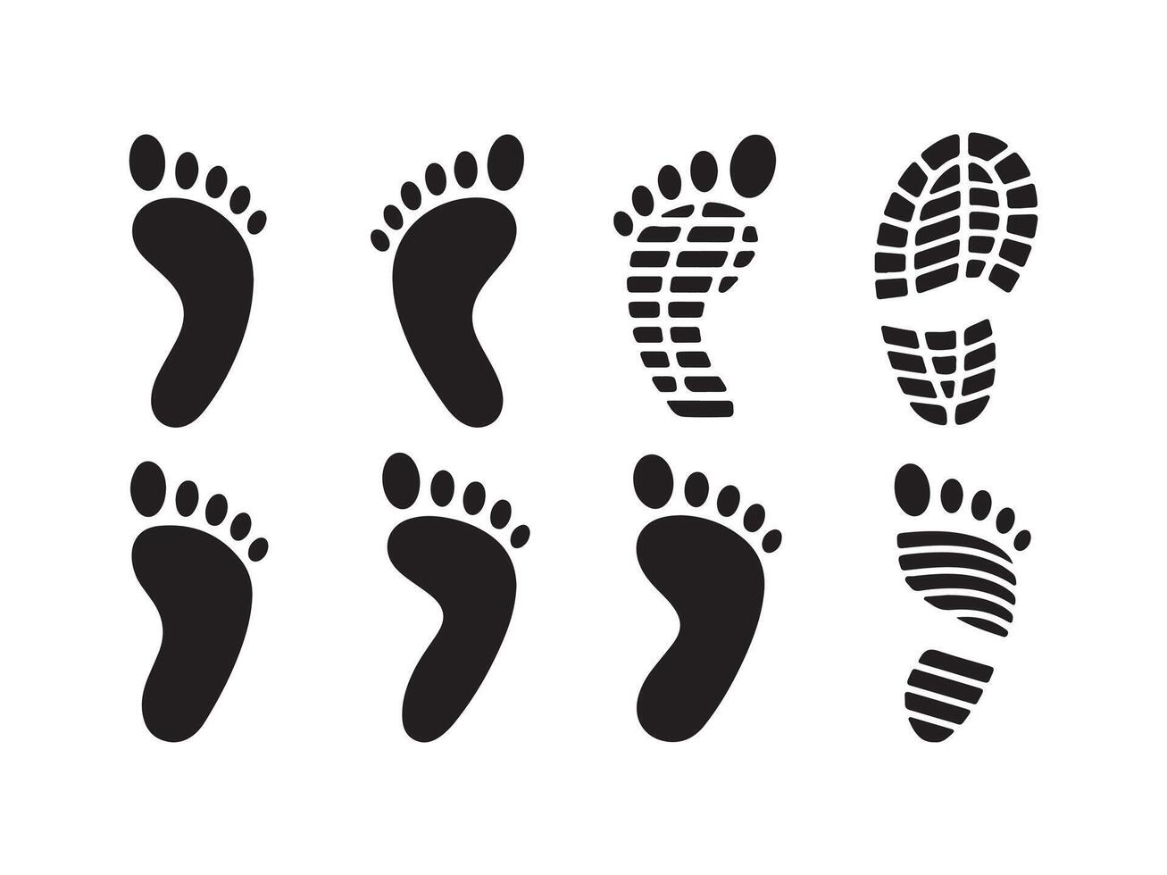 Simple Black and White Footprints and Tire Tracks Graphic vector
