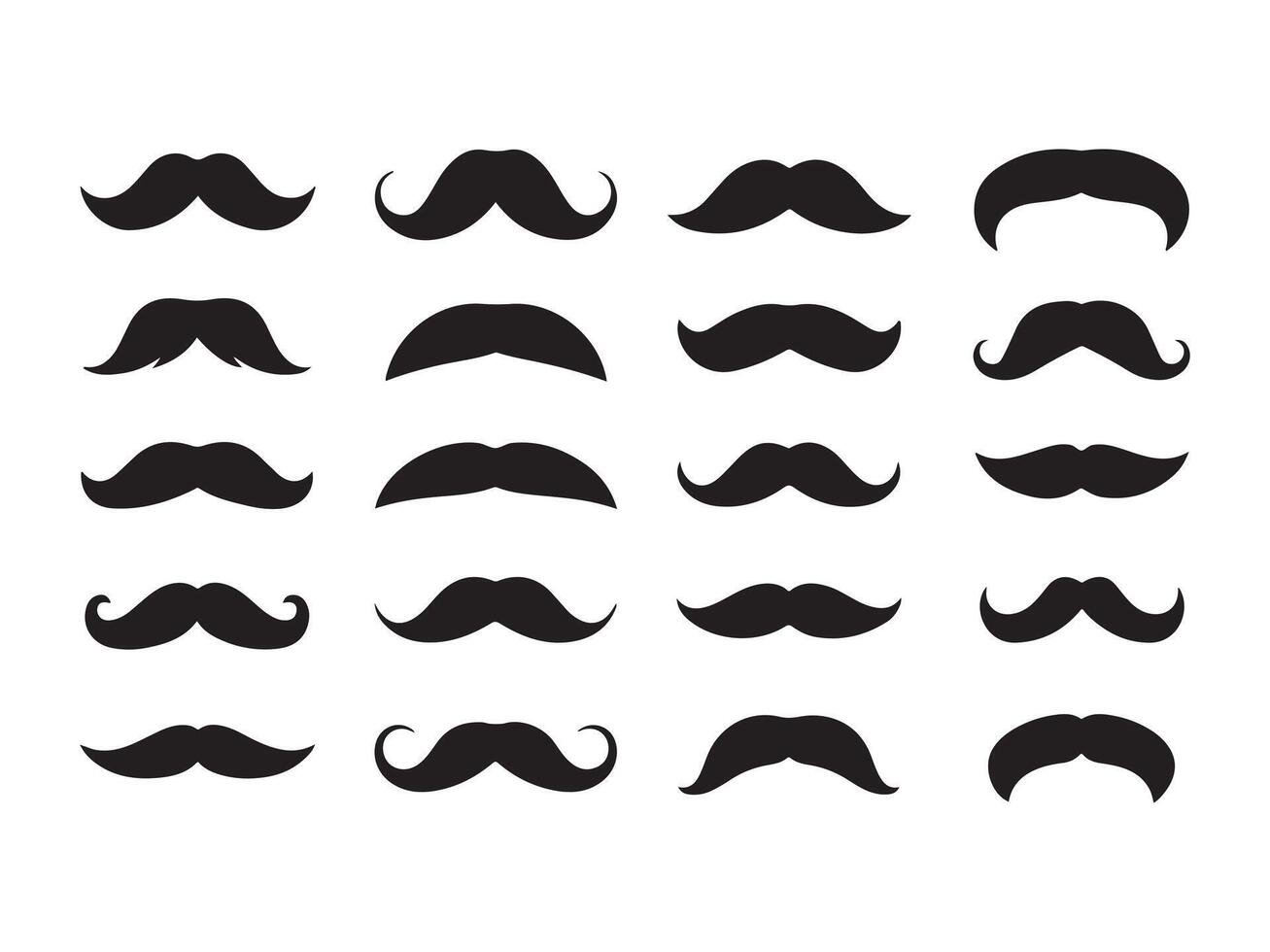 A set of diverse mustache silhouettes in various styles. vector