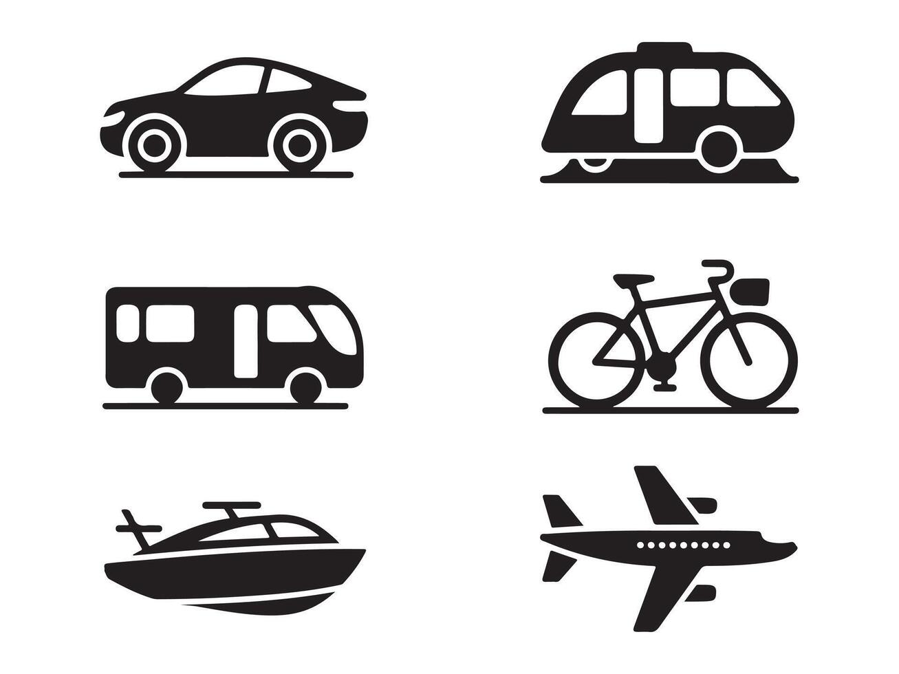 Simple Black and White Icons of Various Transportation Vehicles vector