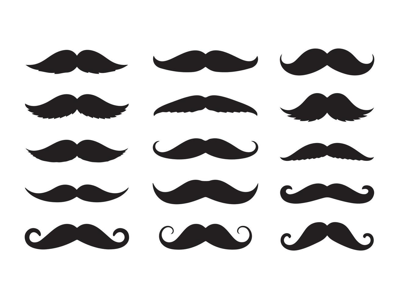 Collection of Black and White Mustache Silhouettes vector