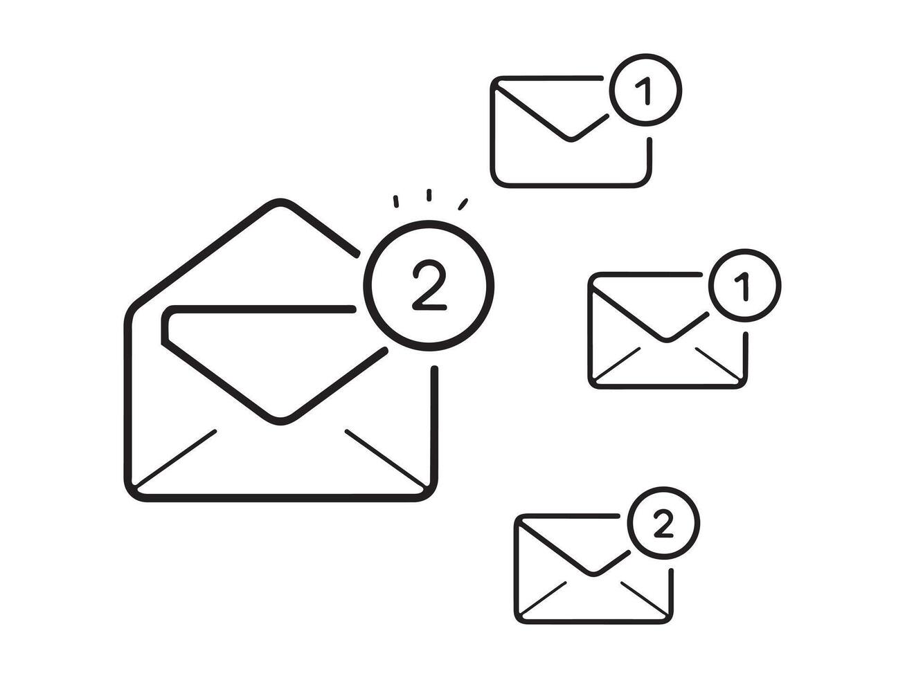 Simple black line art icons of email messages with unread notifications vector