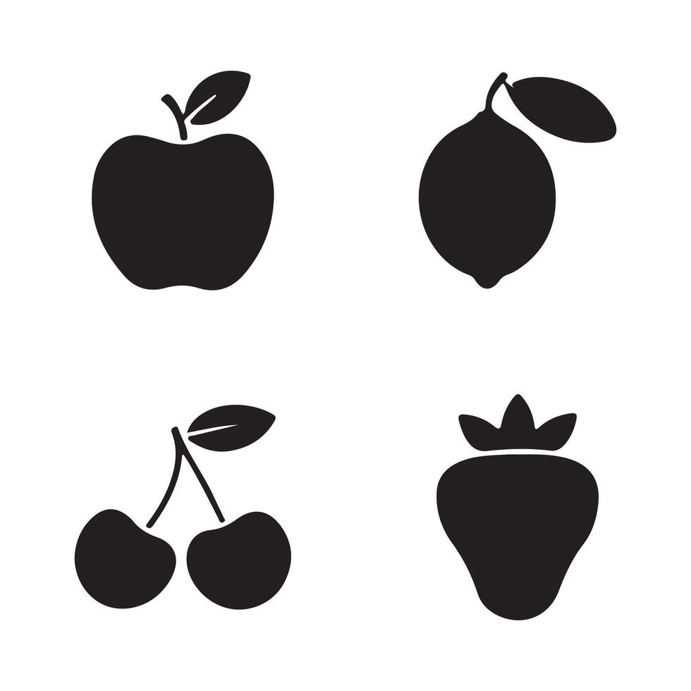 Four Black and White Icon Set of Various Fruits vector