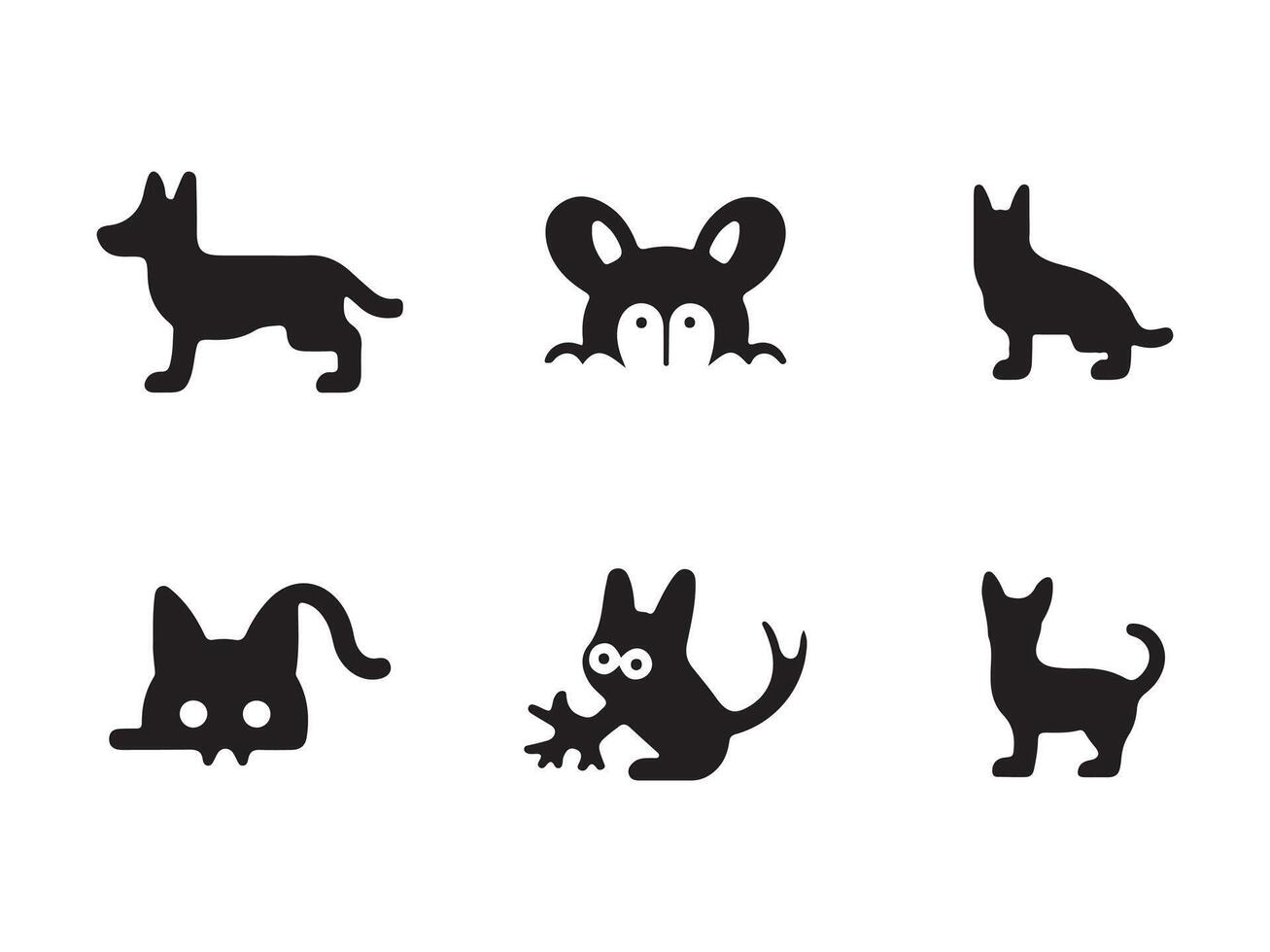 Simple Black Silhouette Icons of Dogs and Cats vector