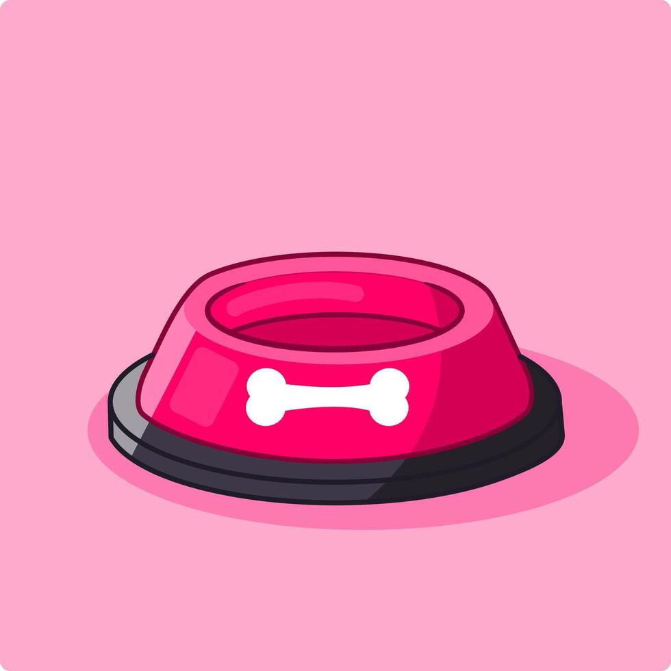 Cartoon pink pet bowl with a bone shape on a pink background Illustration vector