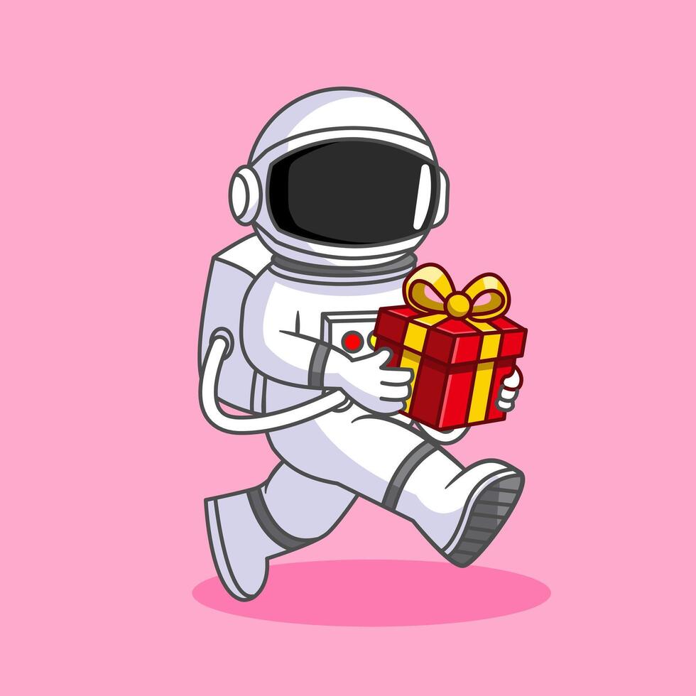 Astronaut Running with a Gift Box Space Delivery Concept Illustration Cartoon Design vector