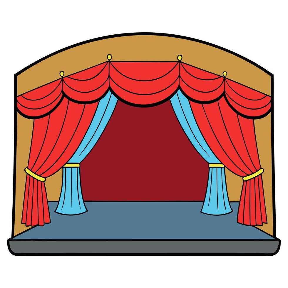 Empty theater stage with red velvet curtains. 3d illustration Icons vector