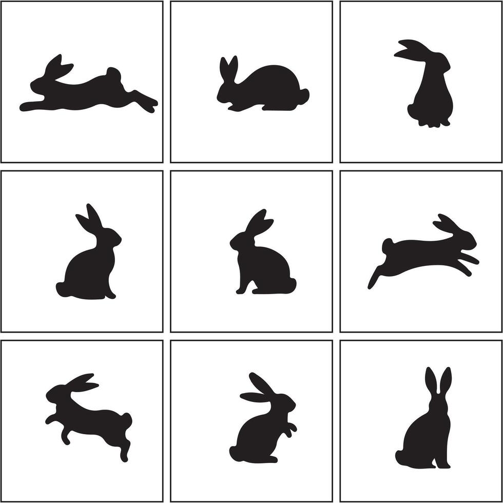 set of black rabbits silhouette on white background vector