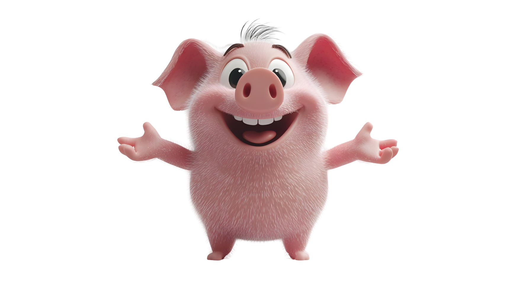 Animated, joyful pig character with outstretched arms. png