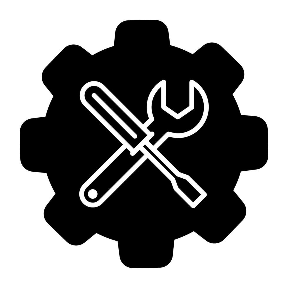 Gear and wrench icon. Black and white gear and wrench illustration. vector