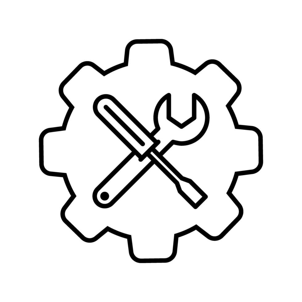 Gear and wrench icon, concept illustration, outline symbol, sign, linear symbol. vector