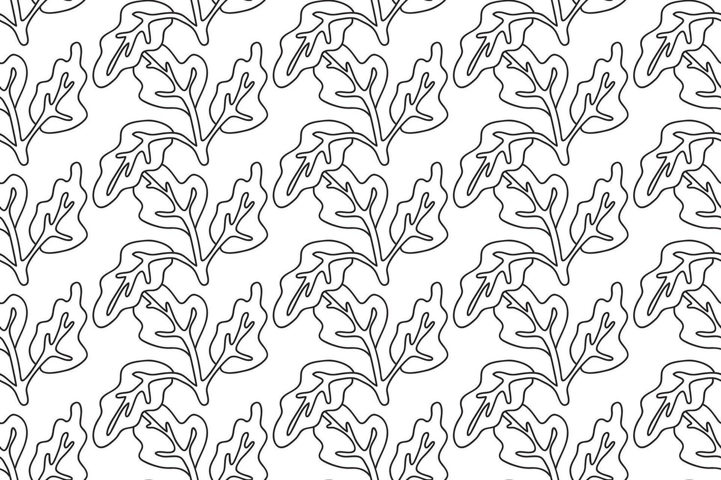 Line art floral seamless pattern with tropical leaves illustration. Hand drawn outline repeating foliage in white background. Graphic design for Cover Textile Fashion Birthday Wedding Greeting Card vector