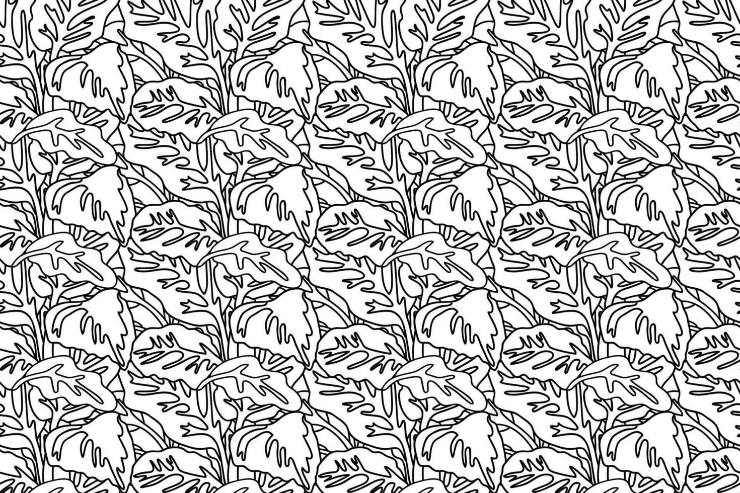 Line art floral seamless pattern with tropical leaves illustration. Hand drawn outline repeating foliage in white background. Graphic design for Cover Textile Fashion Birthday Wedding Invitation vector