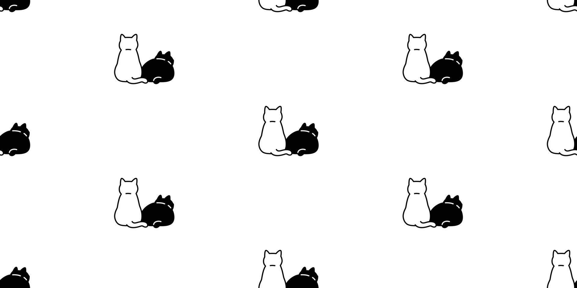 cat seamless pattern kitten calico back cartoon doodle pet sitting animal illustration tile background gift wrapping paper repeat wallpaper black white vector