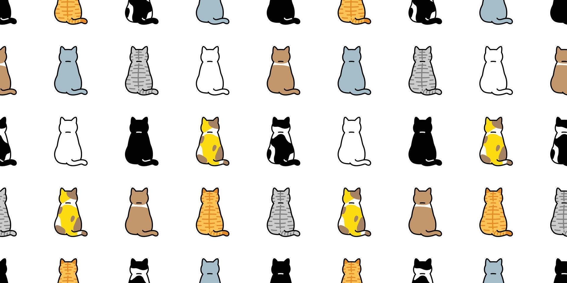 cat seamless pattern kitten calico back cartoon doodle pet breed sitting animal illustration tile background gift wrapping paper repeat wallpaper vector