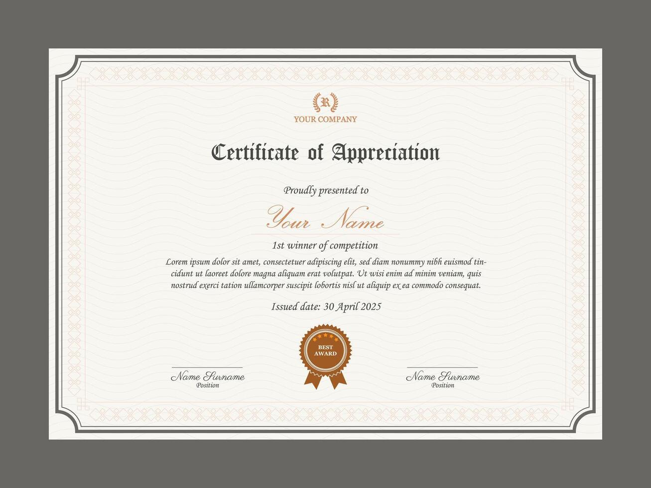 Retro style certificate template. Simple multipurpose certificate design. Certificate of appreciation for business. vector