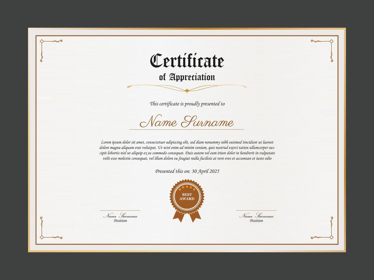 Retro certificate of appreciation template. Multipurpose certificate design with vintage ornament. vector
