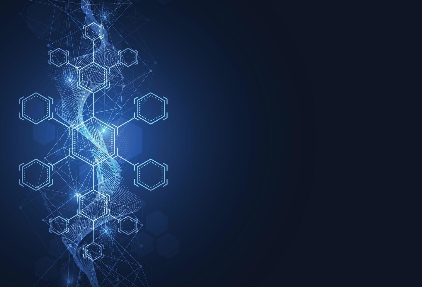 Abstract hexagonal molecular structures in technology background and science style. vector