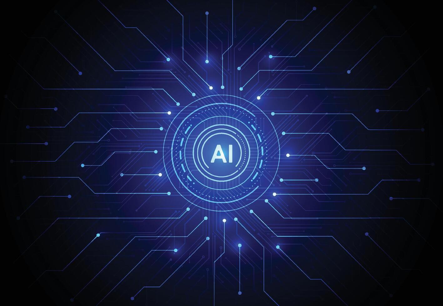 Artificial intelligence circle chipset on circuit board in futuristic concept technology artwork for web, banner, card, cover. illustration vector