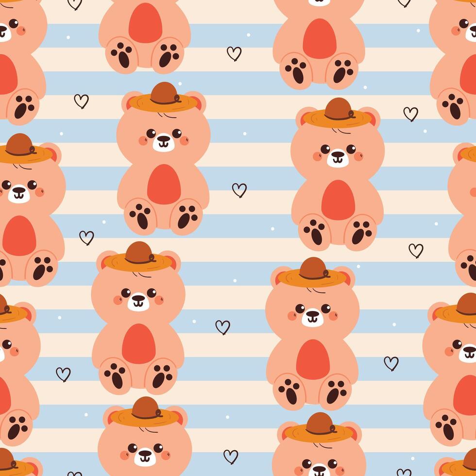 seamless pattern cute cartoon bear wearing hat. cute animal pattern for wallpaper and background vector
