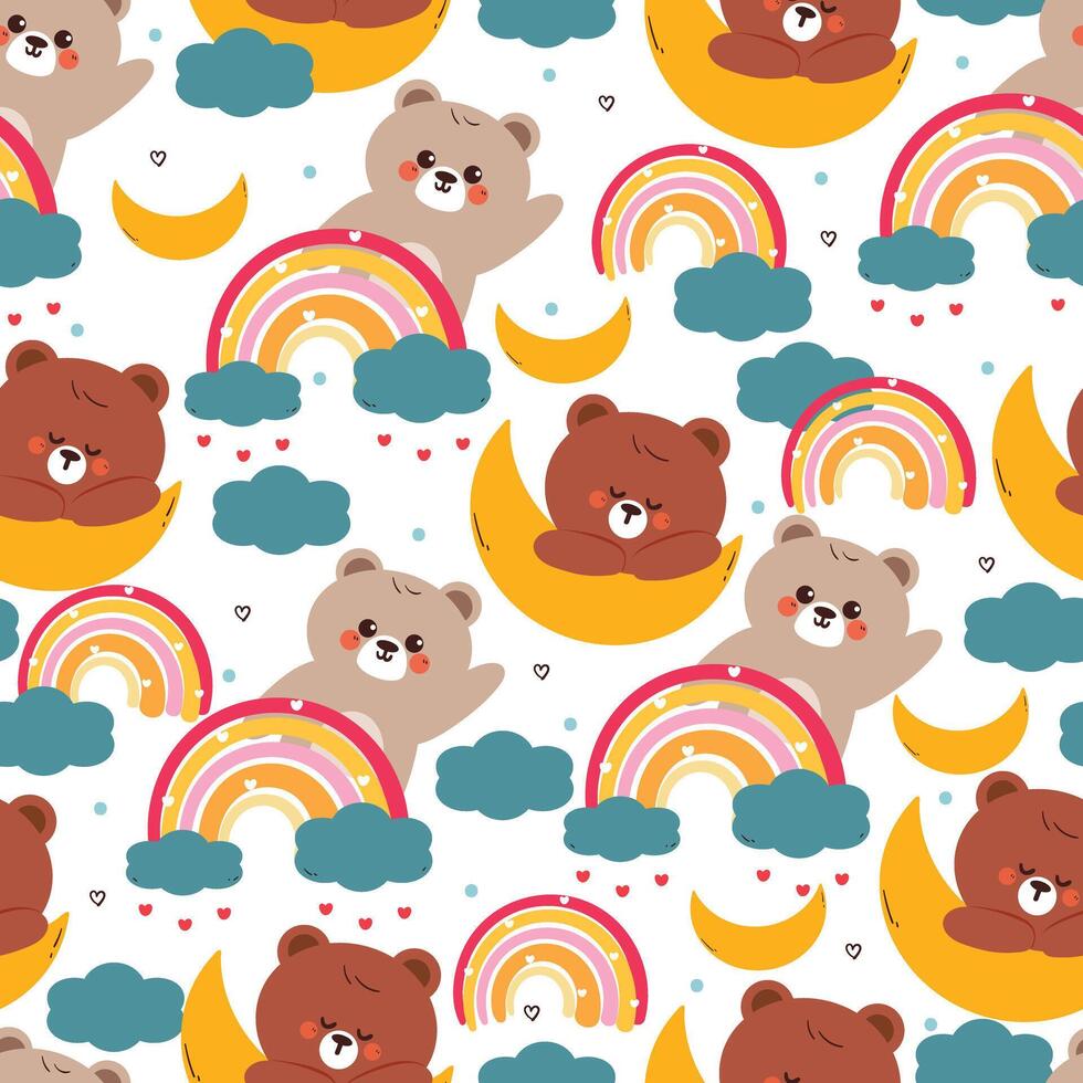 seamless pattern cute cartoon bear with sky element. cute pattern for wallpaper and background vector
