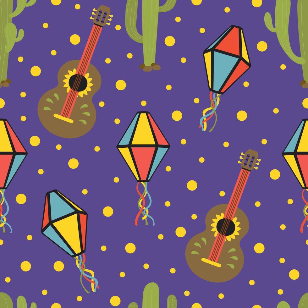 Festa junina seamless pattern on violet background vector