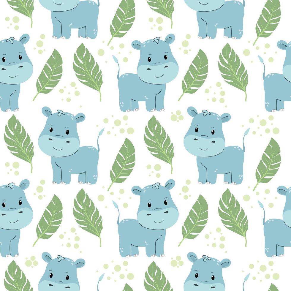 Cute cartoon hippo seamless pattern vector
