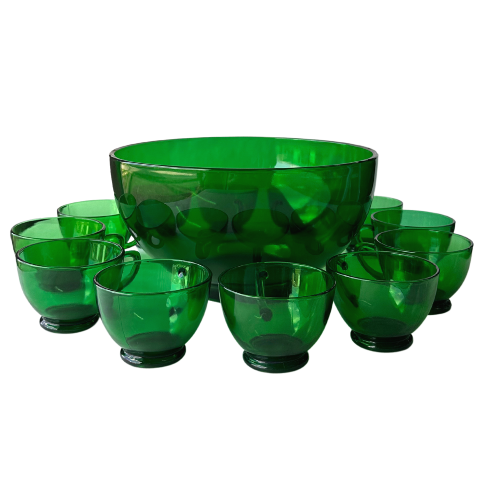 Green Glass Vintage Punch Set png