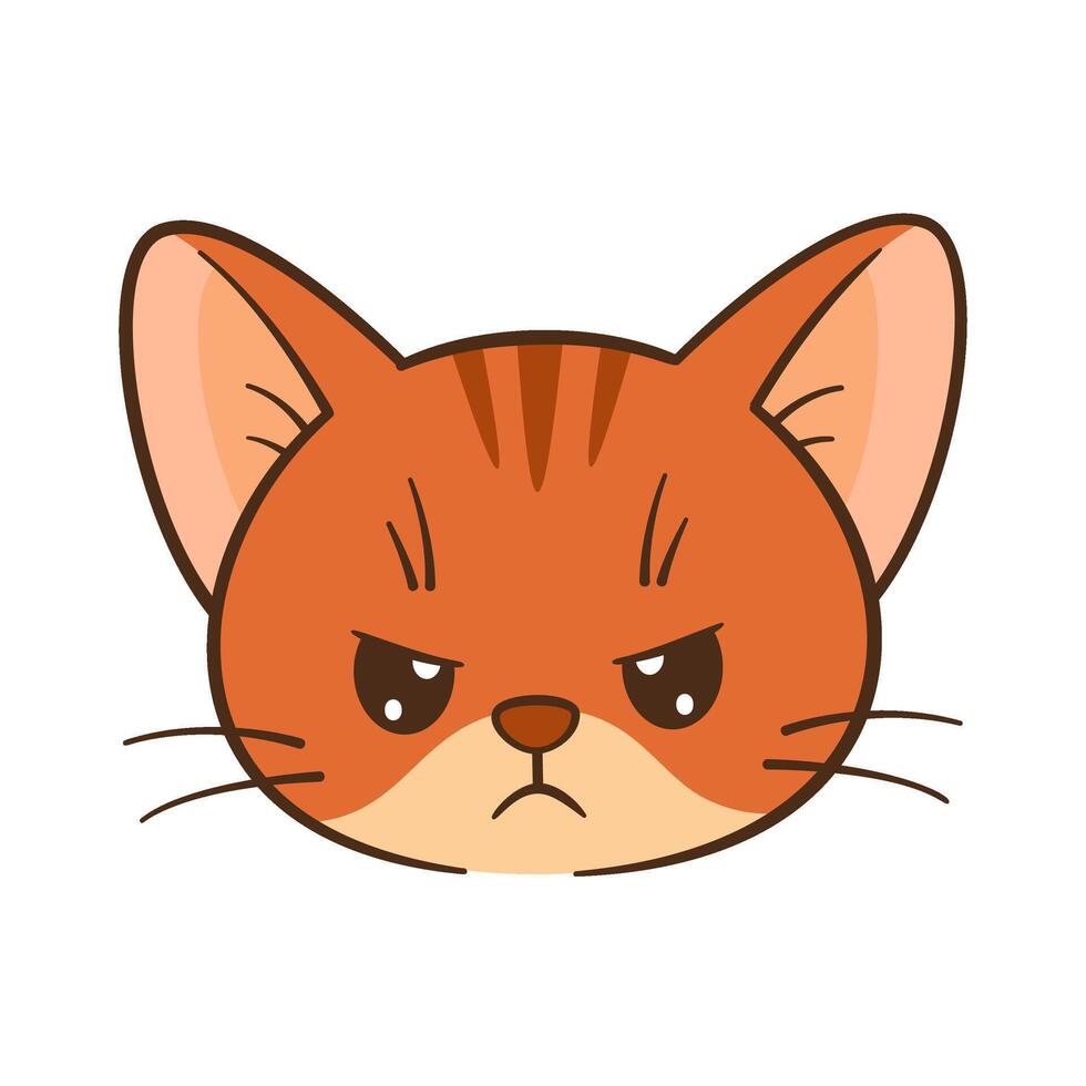 Angry orange tabby cat face. Hand drawn Flat style Chibi face of an angry cat clean, simple design. Perfect for childrens content, greeting cards, stickers, tshirts, mug and posters illustration vector