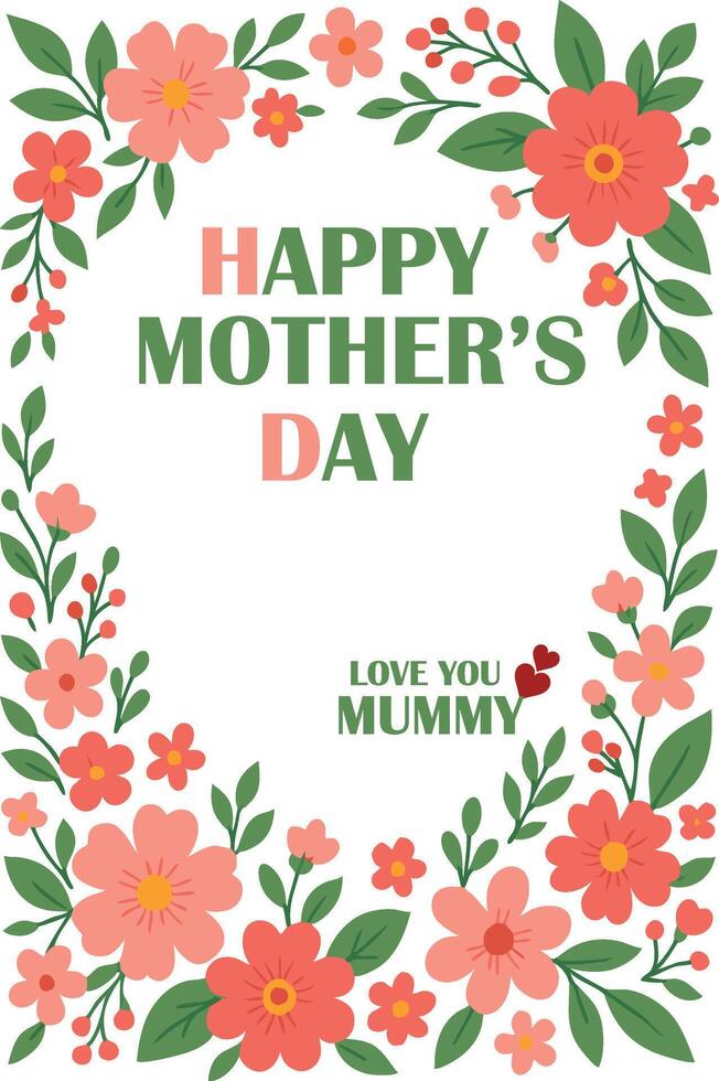 Elegant Floral Frame Design for Mothers Day Featuring Pink Blooms and Heartfelt Text vector