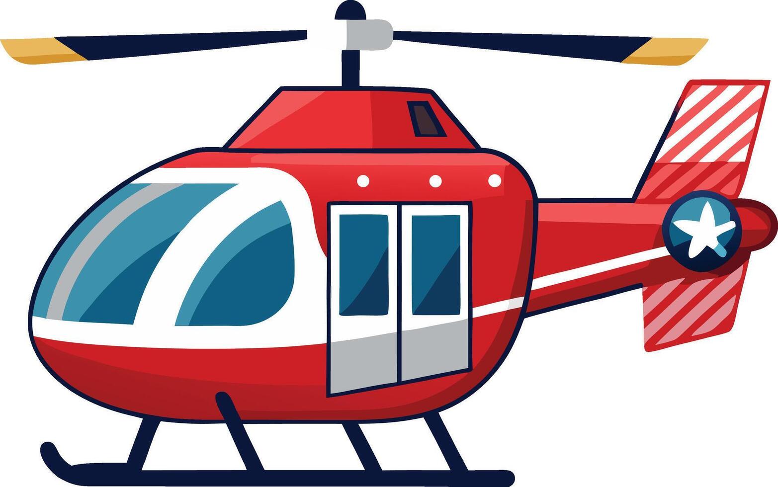 Detailed Cartoon Illustration of a Red Helicopter with Skids and Striped Tail Rotor vector