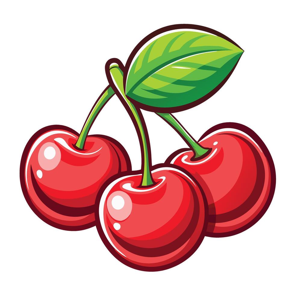 Juicy Red Fruits with a Single Leaf Detail vector