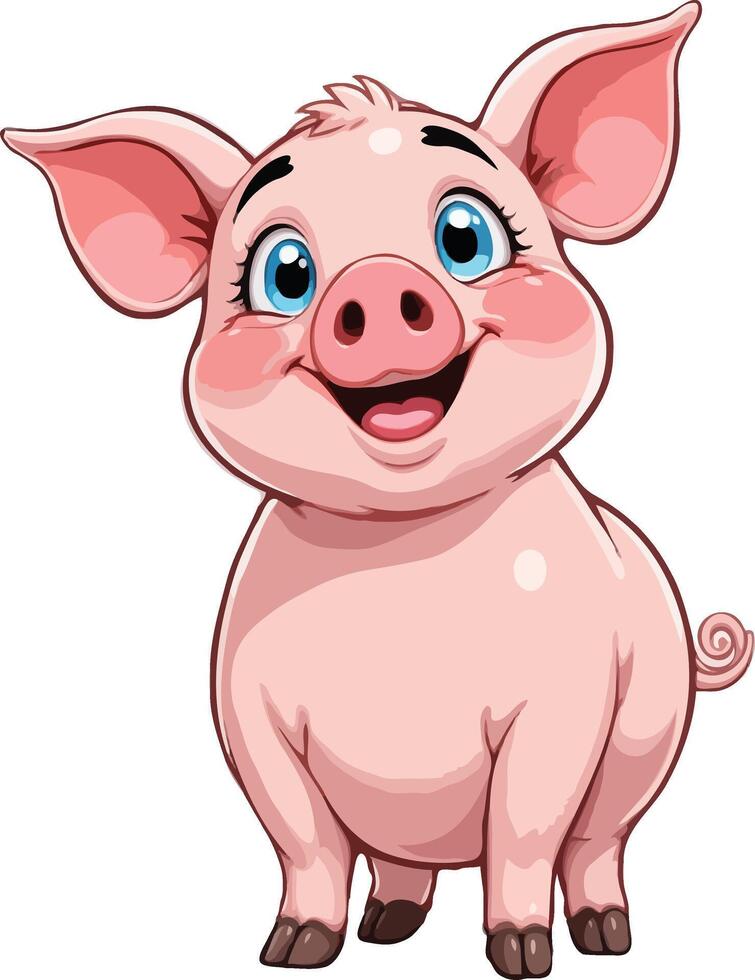 Adorable Cartoon Piglet with Big Blue Eyes and Grinning Face vector