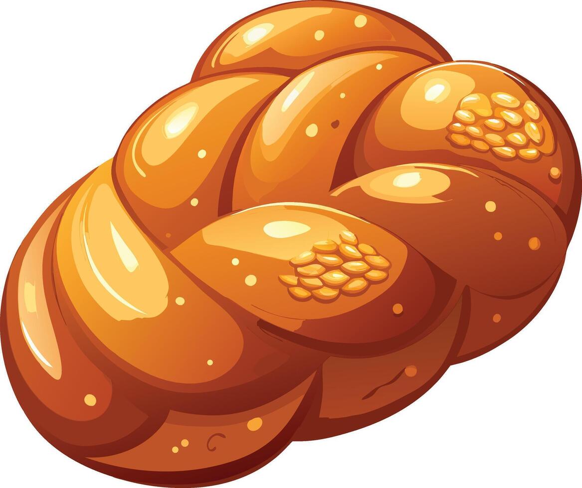Cartoon Style Illustration of a Traditional Jewish Challah Loaf with Sesame Seeds vector