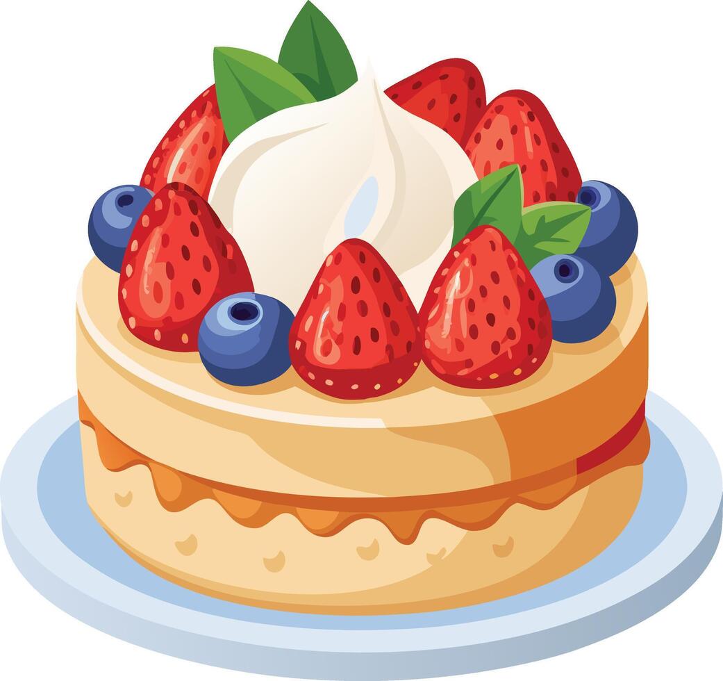 Delicious Strawberry and Blueberry Layer Cake Illustration with Cream Topping vector