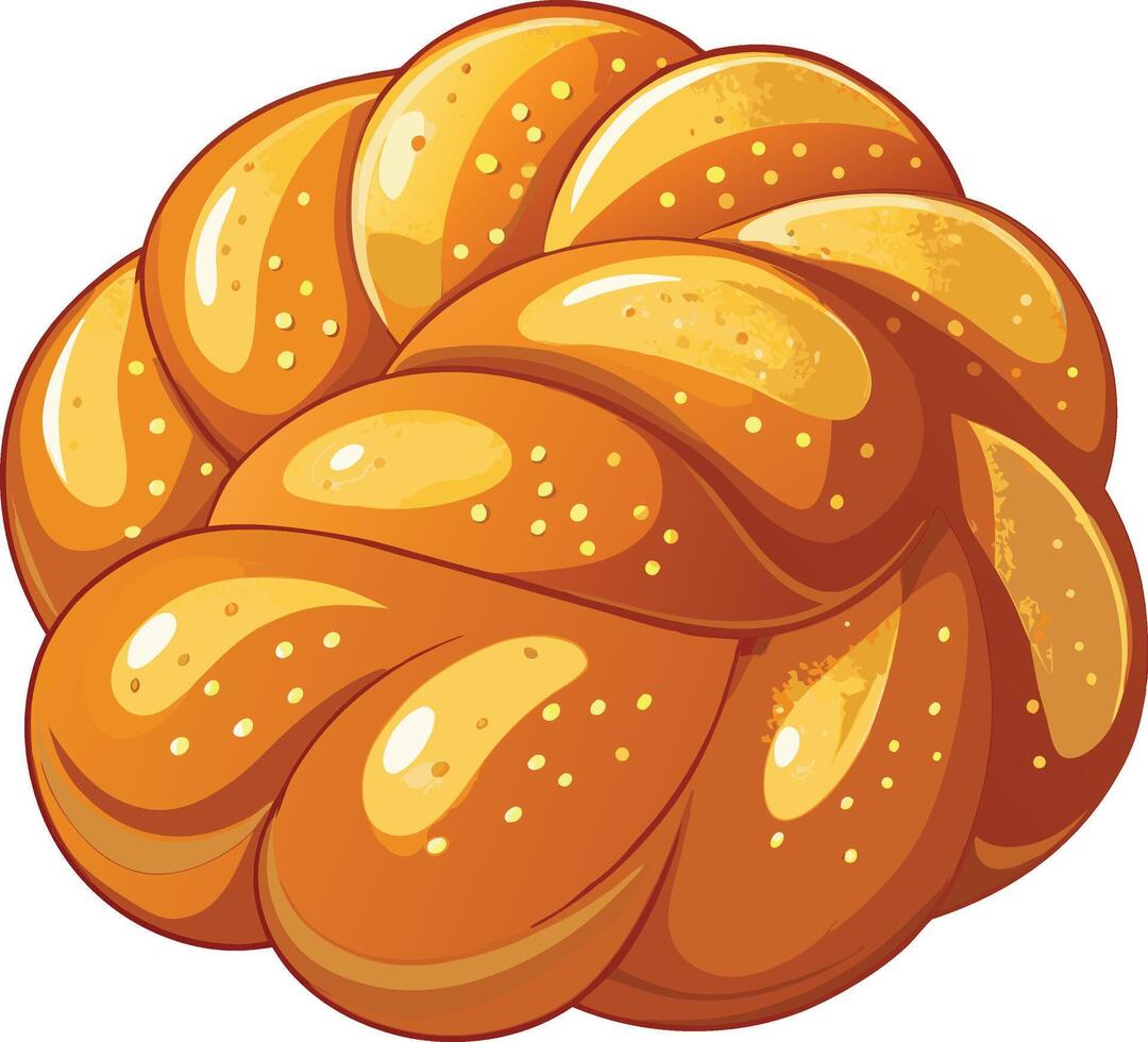 Golden Braided Challah Bread Illustration on White Background vector