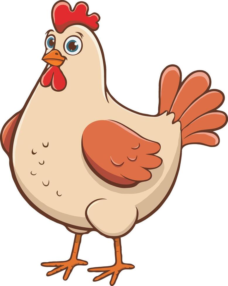 Cute Cartoon Chicken Illustration with Red Comb and Wattle Standing vector