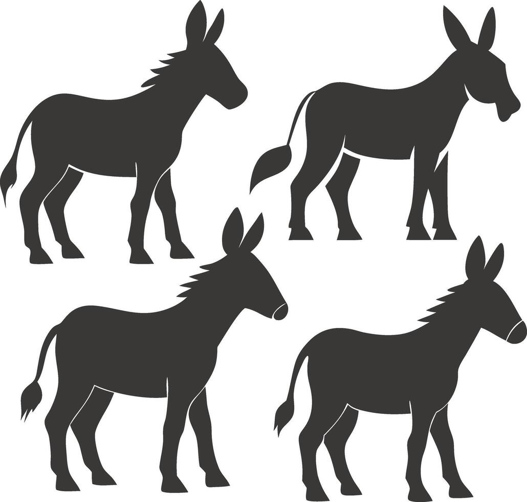 Set of Four Donkey Silhouettes in Profile vector