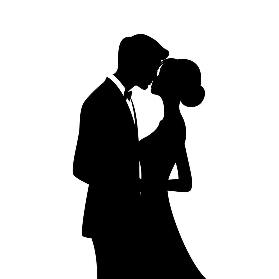 Bride and groom. Black silhouette vector