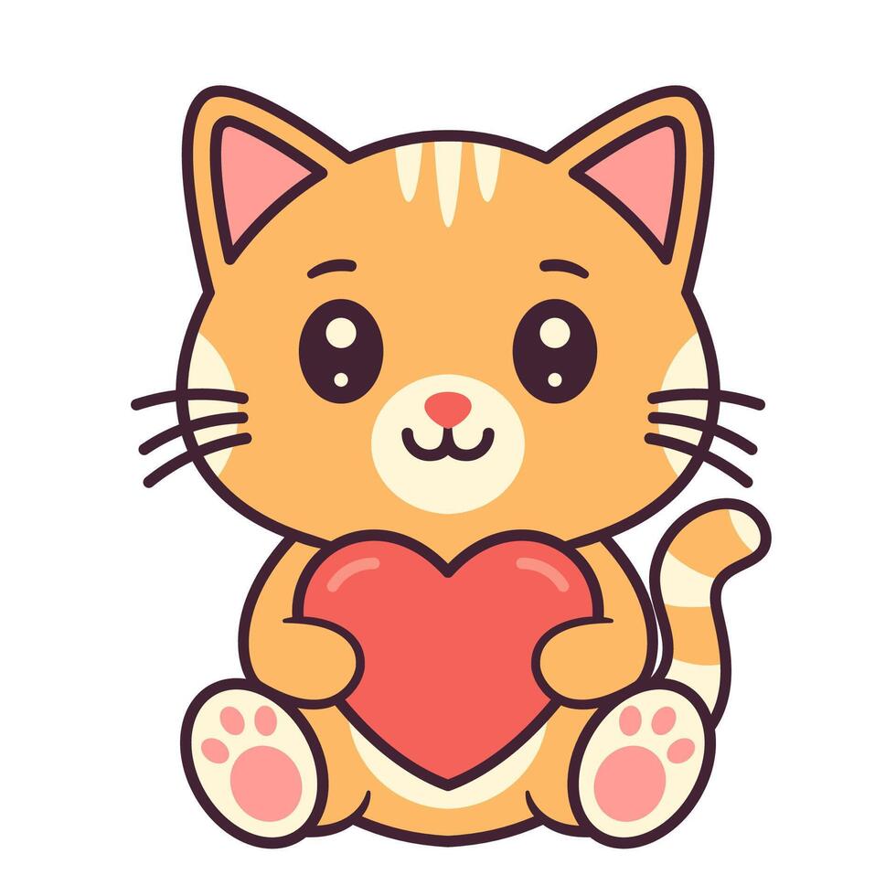 Cute cat holds heart in paws vector