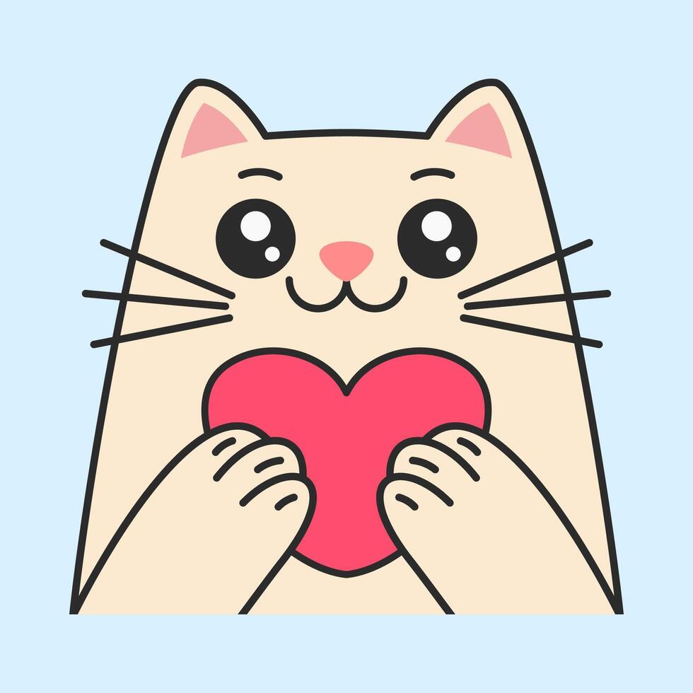 Cute cat holds heart in paws. Valentines day vector