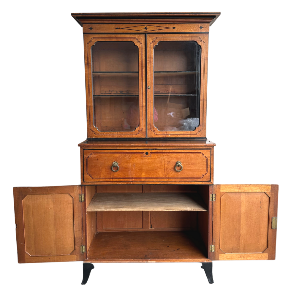 Antique Secretary Desk with Display Cabinet Open png