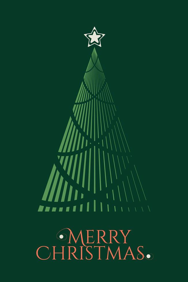 Christmas card design. Merry Christmas or New Year banner template with a geometric Christmas tree. Brutalist greeting card with abstract Christmas tree for card, banner, poster, web. vector