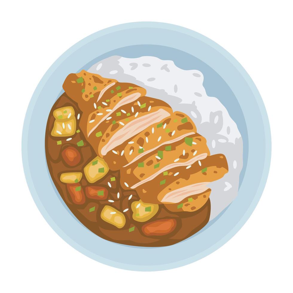 Delicious chicken katsu curry . Japanese specialty food vector